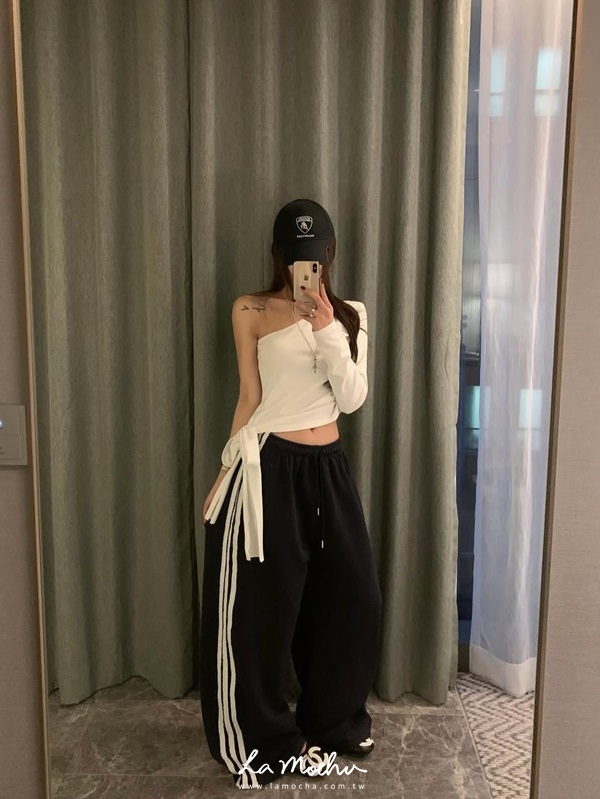 蕾絲條紋毛巾布棉褲